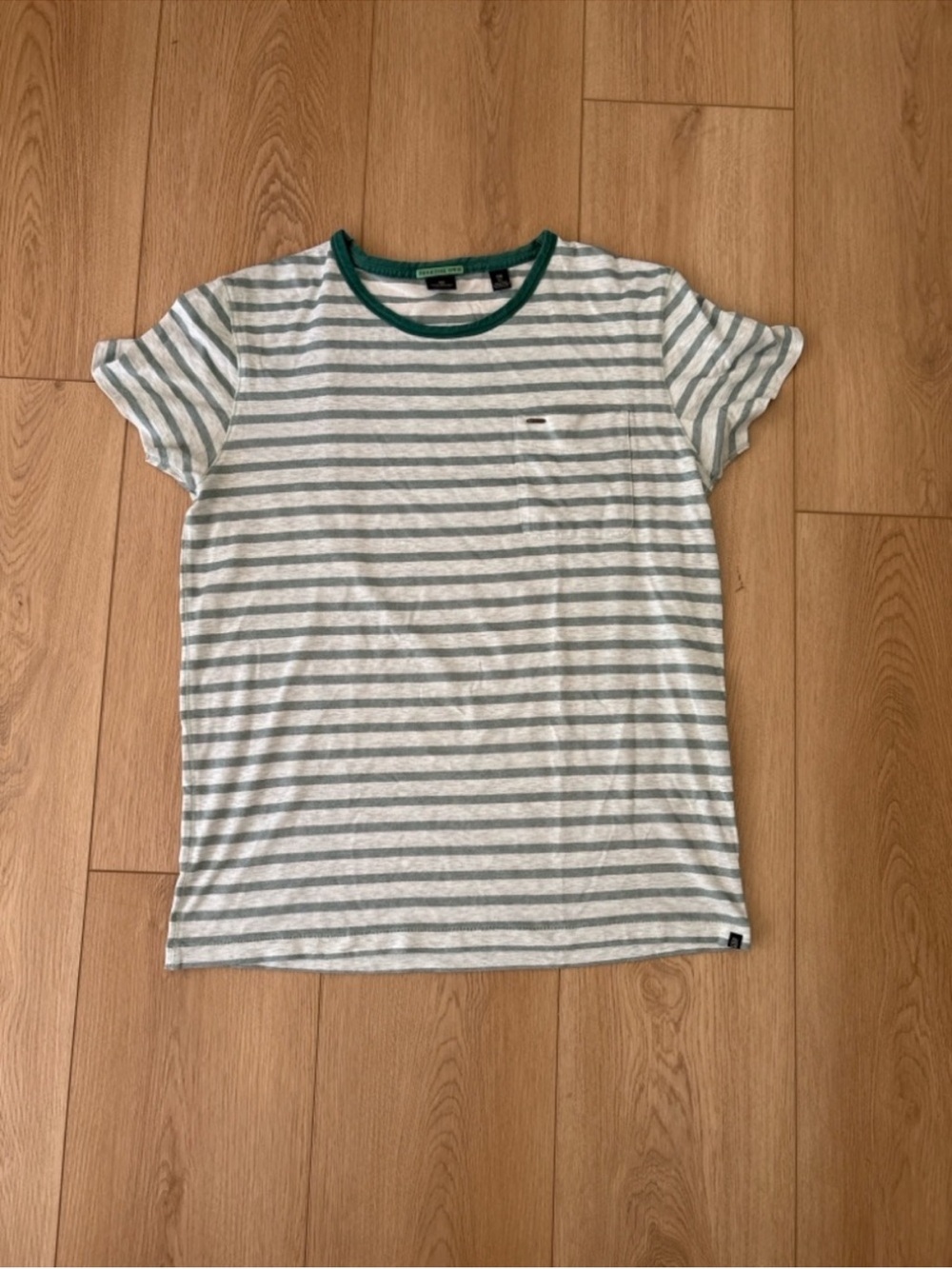Scotch & Soda Mens XL Striped Pocket Tee Green White Ringer T-Shirt